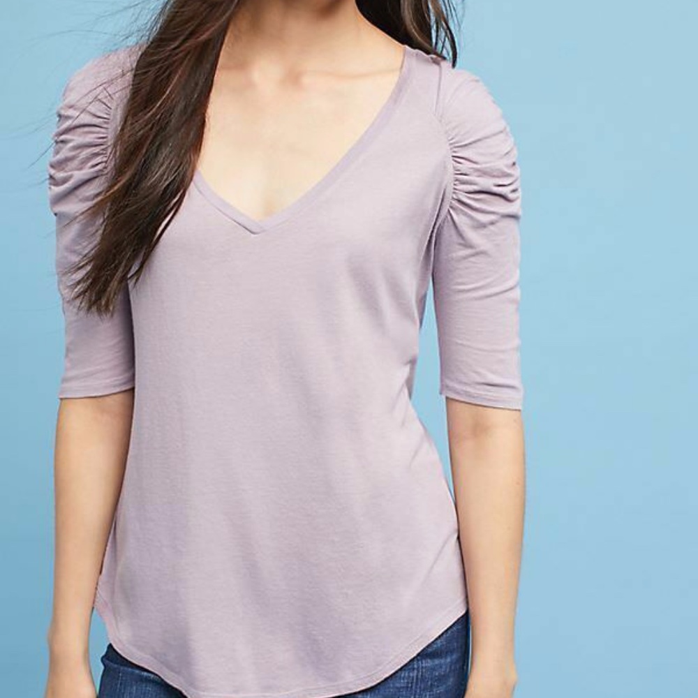 Anthropologie Pure + Good Ruched Sleeve Tee L NWT